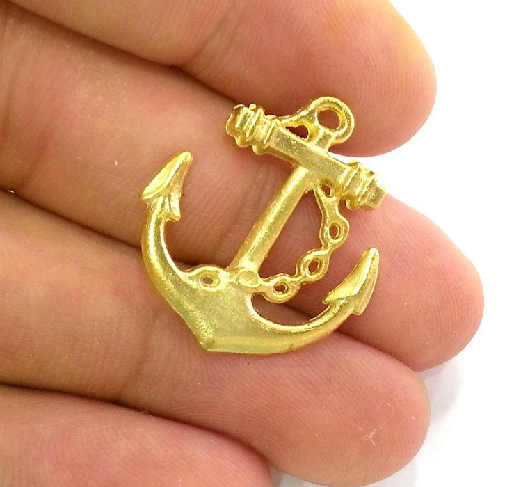 2 Pcs (28x25 mm) Anchor Charms, Gold Plated Metal  G2699