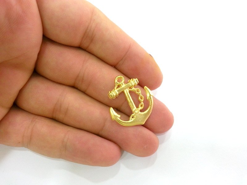 2 Pcs (28x25 mm) Anchor Charms, Gold Plated Metal  G2699