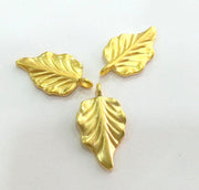 2 Gold Charms Leaf Charms , Gold Plated Metal  (32x19 mm) G11215