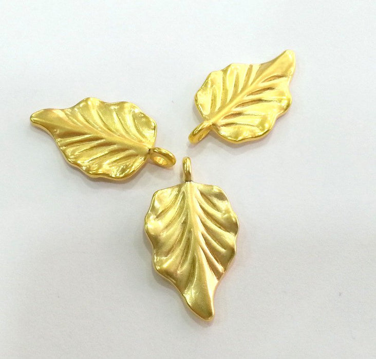 2 Gold Charms Leaf Charms , Gold Plated Metal  (32x19 mm) G11215