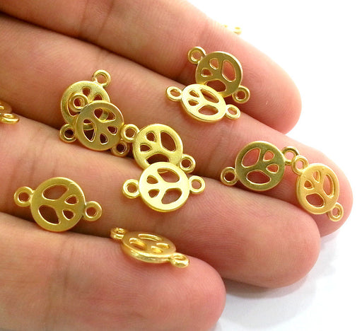 10 pcs (16x10 mm)  Peace Charms , Gold Plated Metal  G2730