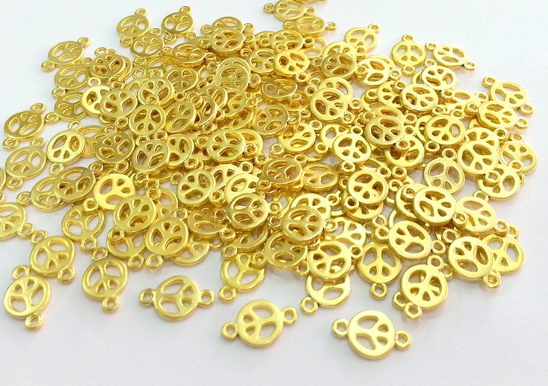 10 pcs (16x10 mm)  Peace Charms , Gold Plated Metal  G2730