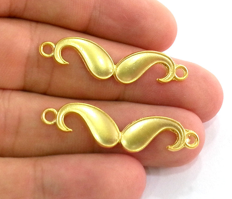 4 Gold Charms Gold Plated  Moustache Charms 4 pcs (40x10 mm)   G2738