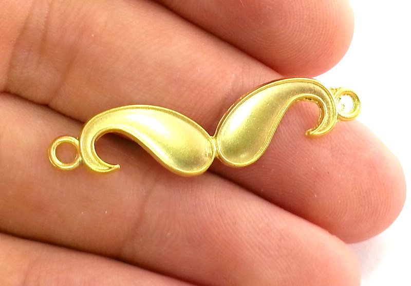 4 Gold Charms Gold Plated  Moustache Charms 4 pcs (40x10 mm)   G2738