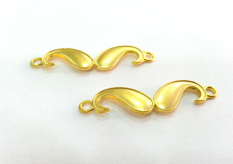 4 Gold Charms Gold Plated  Moustache Charms 4 pcs (40x10 mm)   G2738