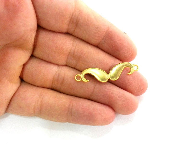 4 Gold Charms Gold Plated  Moustache Charms 4 pcs (40x10 mm)   G2738