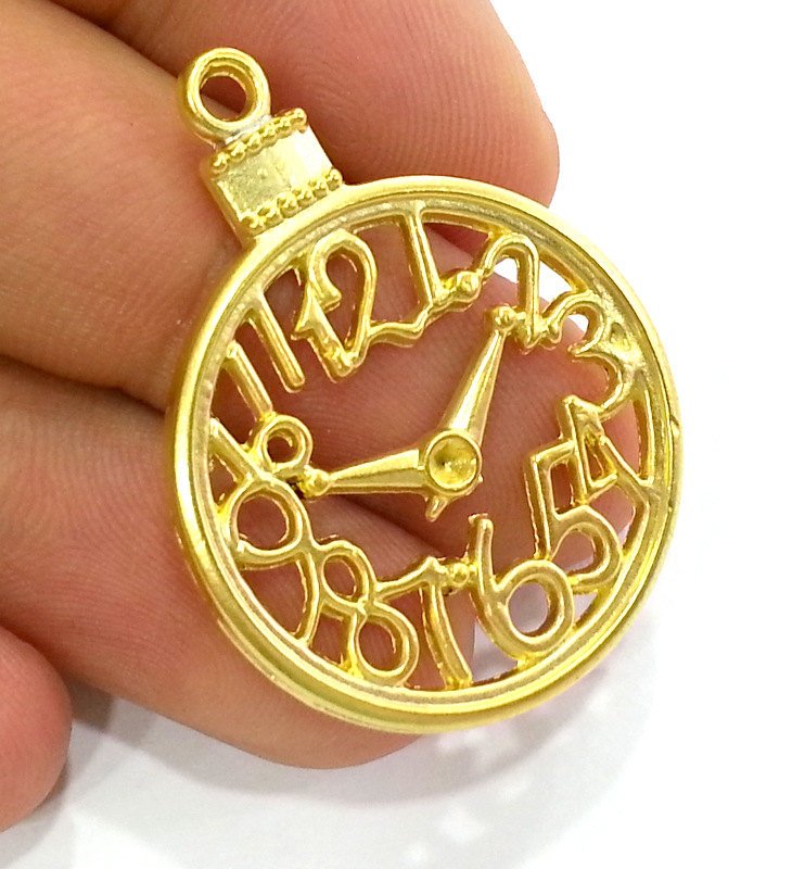 2 Clock Charms Gold Plated Charms  (40x30 mm)  G2741