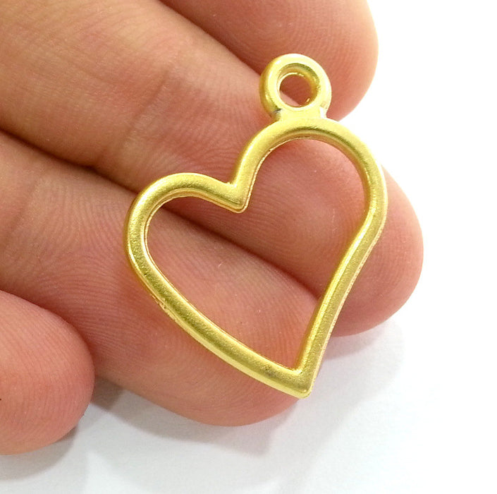 4 Gold Heart Charm Gold Plated Heart Charms  (30x24 mm)   G9184