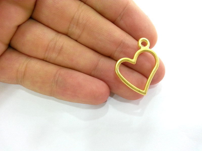 4 Gold Heart Charm Gold Plated Heart Charms  (30x24 mm)   G9184