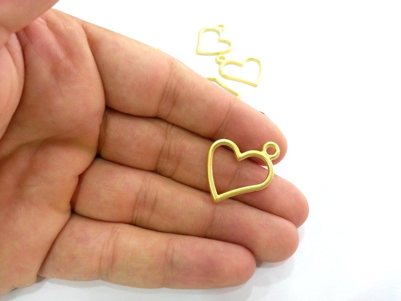 4 Gold Heart Charm Gold Plated Heart Charms  (30x24 mm)   G9184