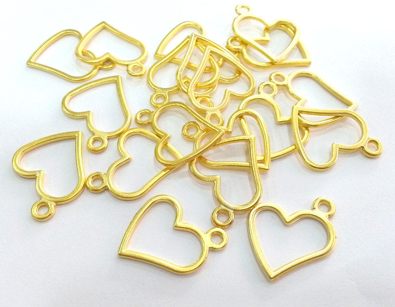 4 Gold Heart Charm Gold Plated Heart Charms  (30x24 mm)   G9184