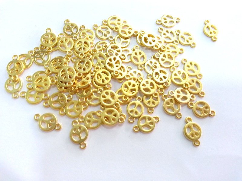 10 pcs (16x10 mm)  Peace Charms , Gold Plated Metal  G2730