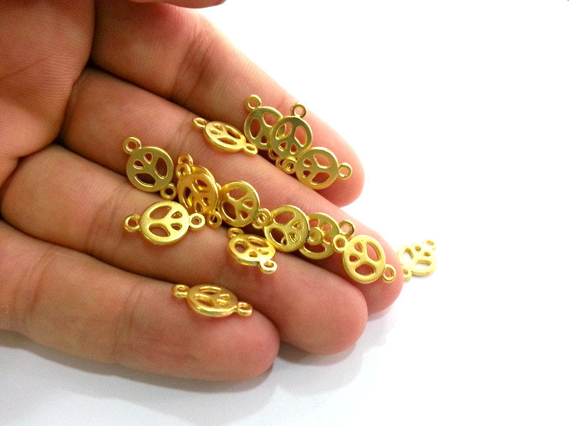 10 pcs (16x10 mm)  Peace Charms , Gold Plated Metal  G2730