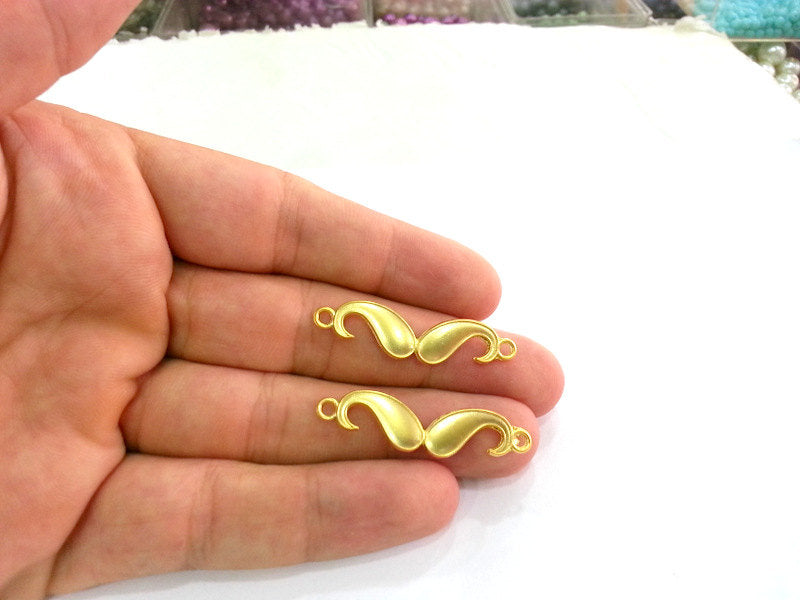 4 Gold Charms Gold Plated  Moustache Charms 4 pcs (40x10 mm)   G2738