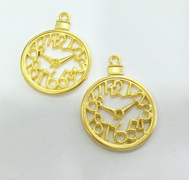 2 Clock Charms Gold Plated Charms  (40x30 mm)  G2741