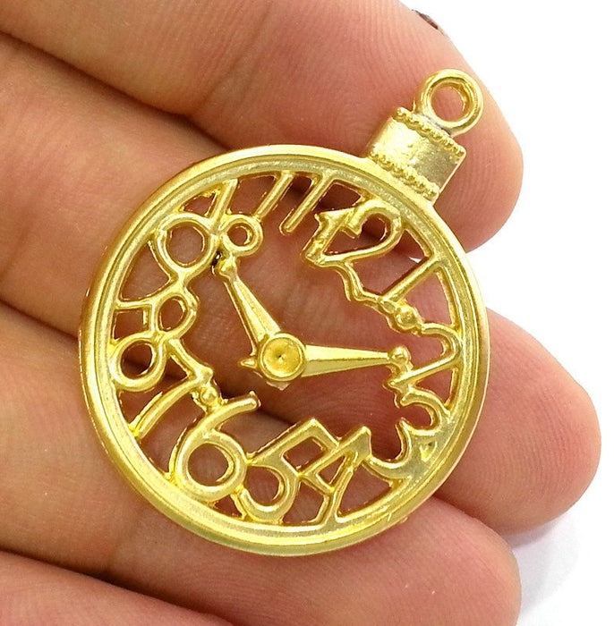 2 Clock Charms Gold Plated Charms  (40x30 mm)  G2741
