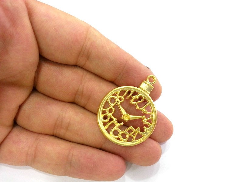 2 Clock Charms Gold Plated Charms  (40x30 mm)  G2741