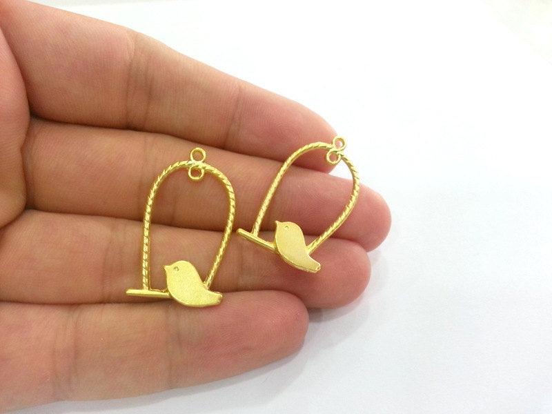 4 Bird Charms Gold Plated Bird Charms (32x19 mm)    G2780