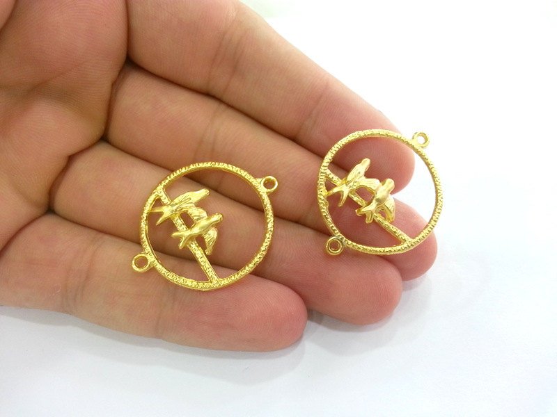 2 Gold Charms Bird Charms , Gold Plated Metal (34x26 mm) G2783
