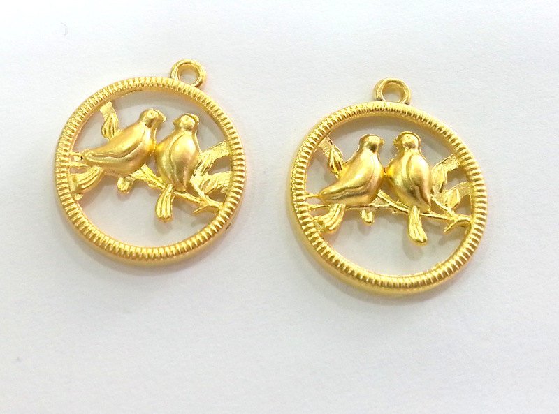 2 Gold Charms Gold Plated  Bird Charms (20 mm) G2786