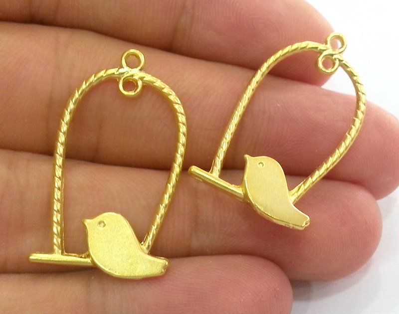 4 Bird Charms Gold Plated Bird Charms (32x19 mm)    G2780