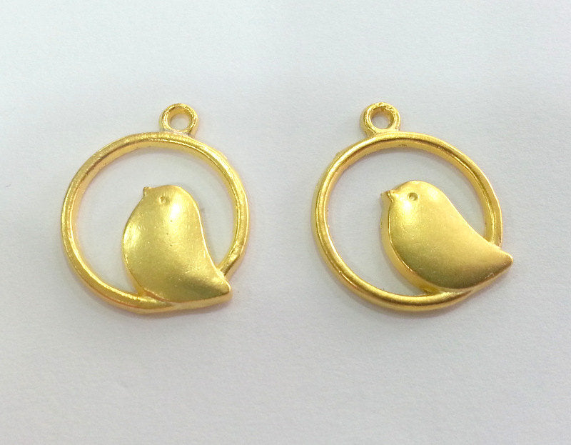 2 Gold Plated Charms Bird Charms  (20 mm)  G2787