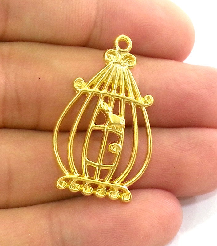 2 Gold Charms Birdcage  Charms , Gold Plated Metal  2 pcs (35x20 mm)  G20661