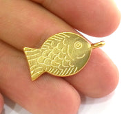 2 pcs (25x15 mm)  Fish Charms , Gold Plated Metal G2796