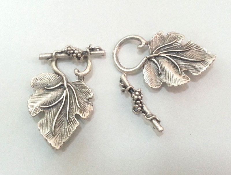 Toggle Clasp 1 Set (34x22mm) Antique Silver Plated Brass Leaf Toogle Clasp ,Findings G10246