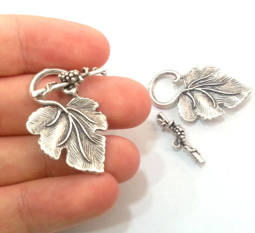 Toggle Clasp 1 Set (34x22mm) Antique Silver Plated Brass Leaf Toogle Clasp ,Findings G10246