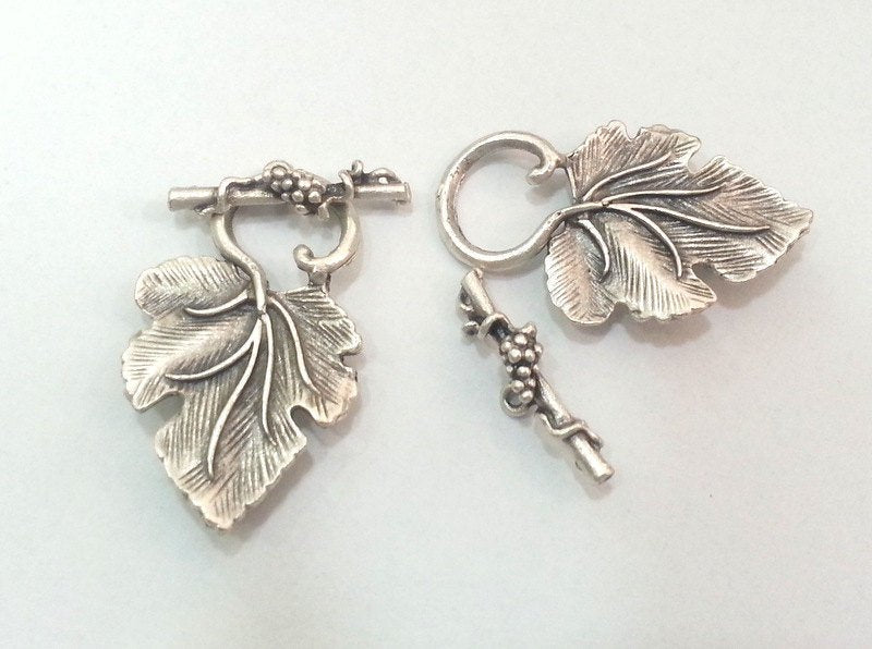 Toggle Clasp 1 Set (34x22mm) Antique Silver Plated Brass Leaf Toogle Clasp ,Findings G10246