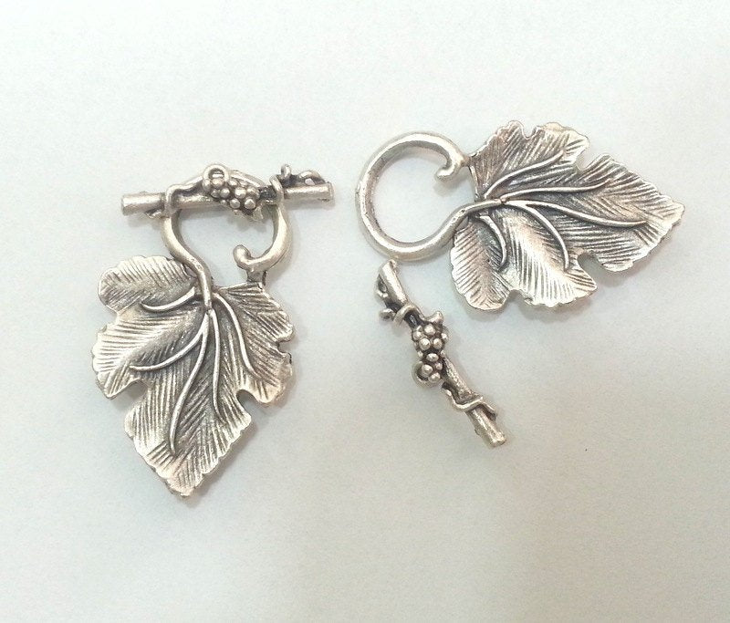 Toggle Clasp 1 Set (34x22mm) Antique Silver Plated Brass Leaf Toogle Clasp ,Findings G10246