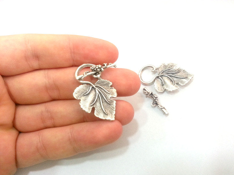 Toggle Clasp 1 Set (34x22mm) Antique Silver Plated Brass Leaf Toogle Clasp ,Findings G10246