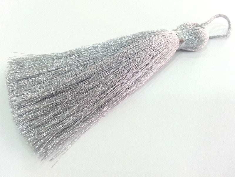 Silver Color Thread Tassel ,  Large Thick   113 mm - 4.4 inches   G12142