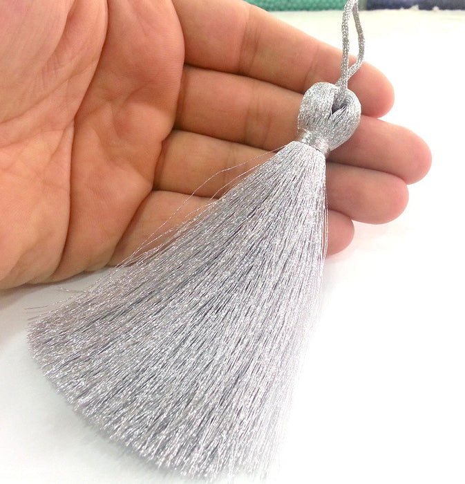 Silver Color Thread Tassel ,  Large Thick   113 mm - 4.4 inches   G12142