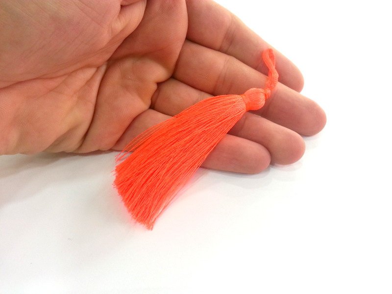 2 pcs (78 mm - 3 inches)  Neon Orange Pink Tassel ,   G12660