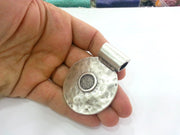 Antique Silver Plated  Medallion  Pendants Bezel Setting Base Blank  48 mm G9490