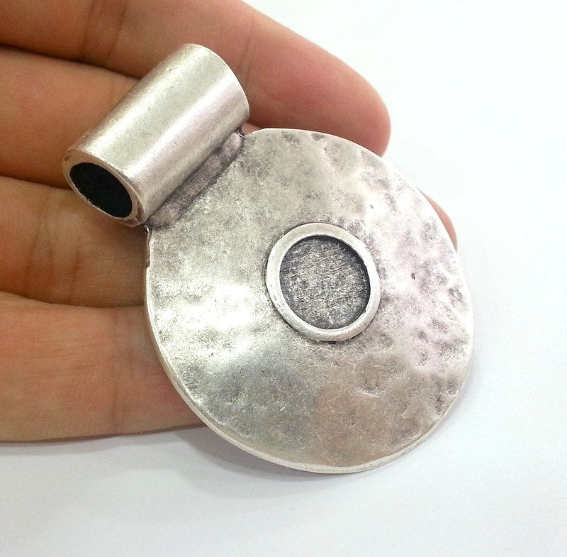 Antique Silver Plated  Medallion  Pendants Bezel Setting Base Blank  48 mm G9490