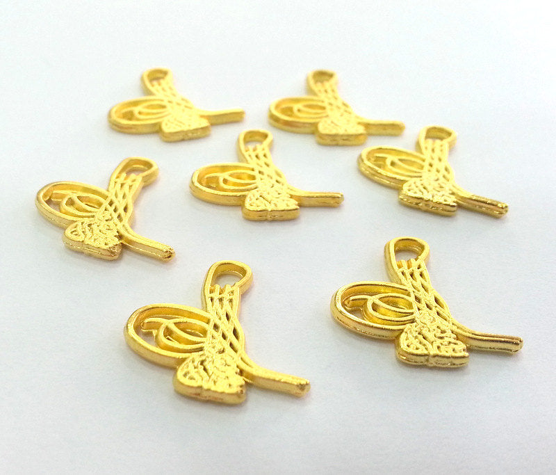 6 Pcs (18x15 mm) Gold Plated  Ottoman Signature Charms  ,  G2880