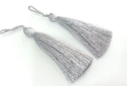2 pcs (78 mm - 3 inches)  Silver Tassel ,   G9883
