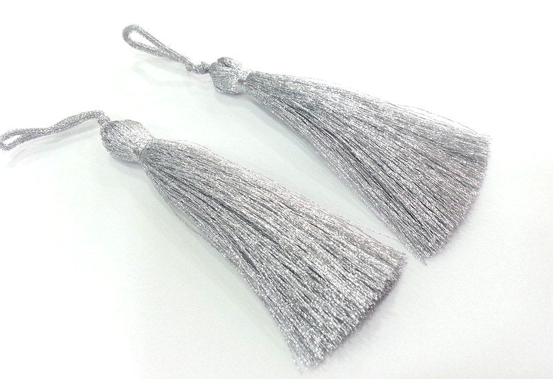 2 pcs (78 mm - 3 inches)  Silver Tassel ,   G9883
