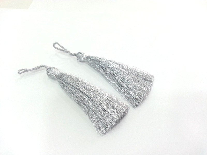 2 pcs (78 mm - 3 inches)  Silver Tassel ,   G9883