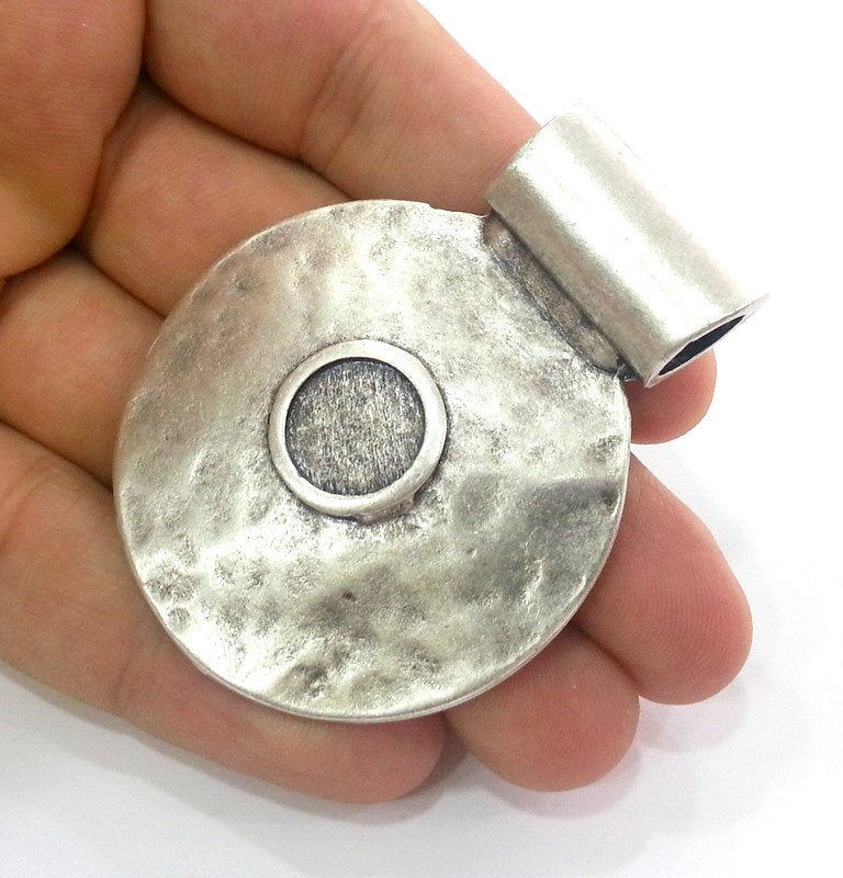 Silver Pendant Antique Silver Plated  Medallion  Pendants 48 mm  G9490