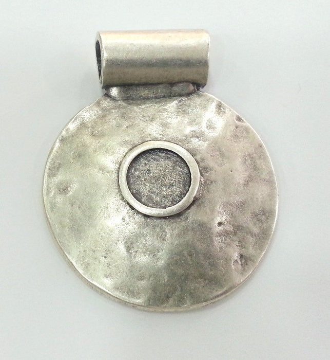 Antique Silver Plated  Medallion  Pendants Bezel Setting Base Blank  48 mm G9490