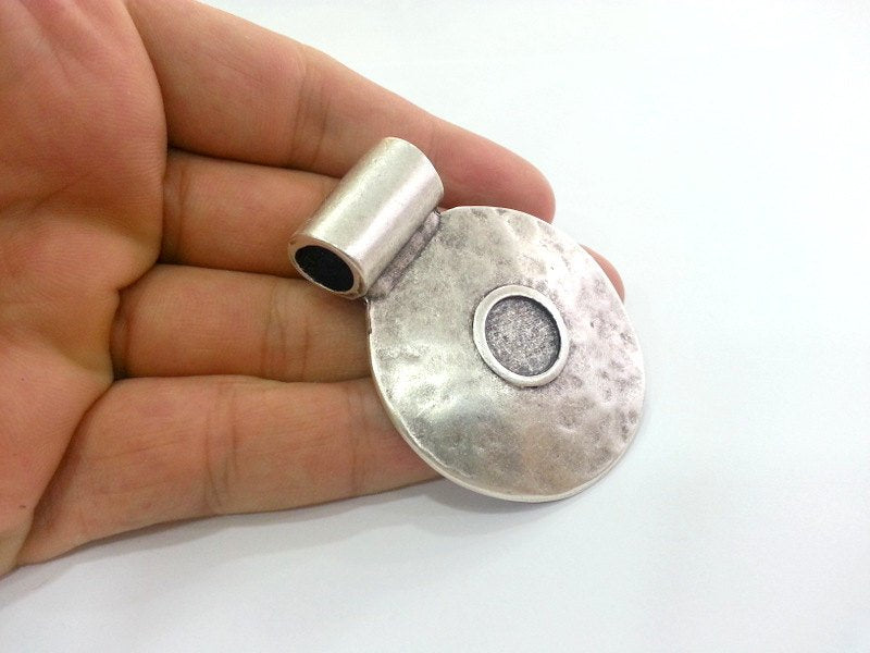Silver Pendant Antique Silver Plated  Medallion  Pendants 48 mm  G9490