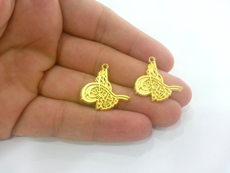 2 Gold Charms Gold Plated Ottoman Signature Charms 2 Pcs (25 mm)  ,  G2884