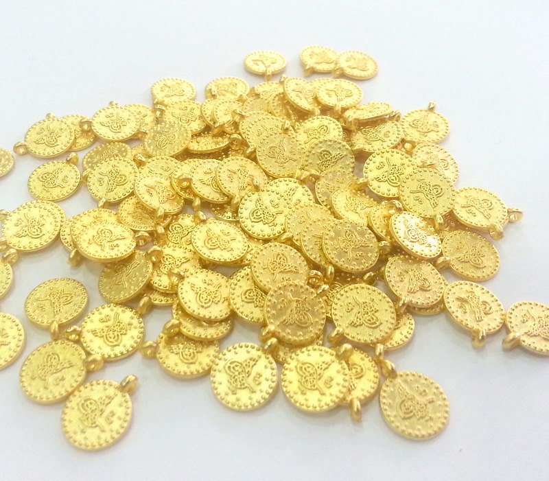 10 Gold Charm Gold Plated Ottoman Signature Charms  10 Pcs (10 mm)  G3638