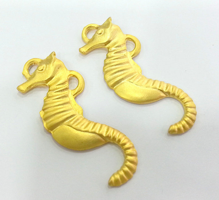 2 Seahorse Pendant Gold Plated Pendants 63x25mm  G2902