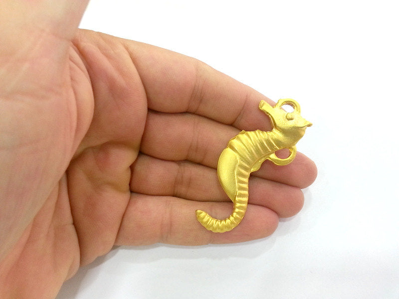 2 Seahorse Pendant Gold Plated Pendants 63x25mm  G2902