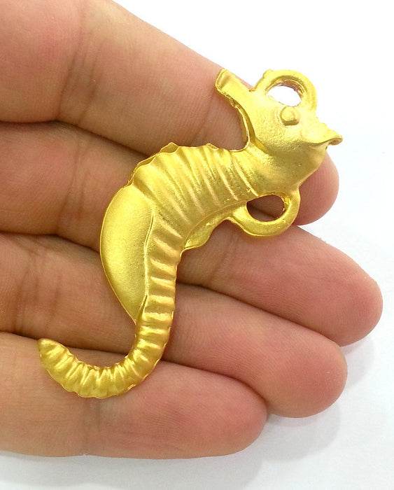 2 Seahorse Pendant Gold Plated Pendants 63x25mm  G2902